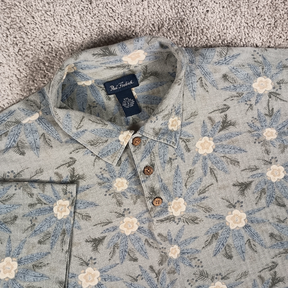 Paul Fredrick Floral Pattern Herringbone XXL Mens Polo Shirt